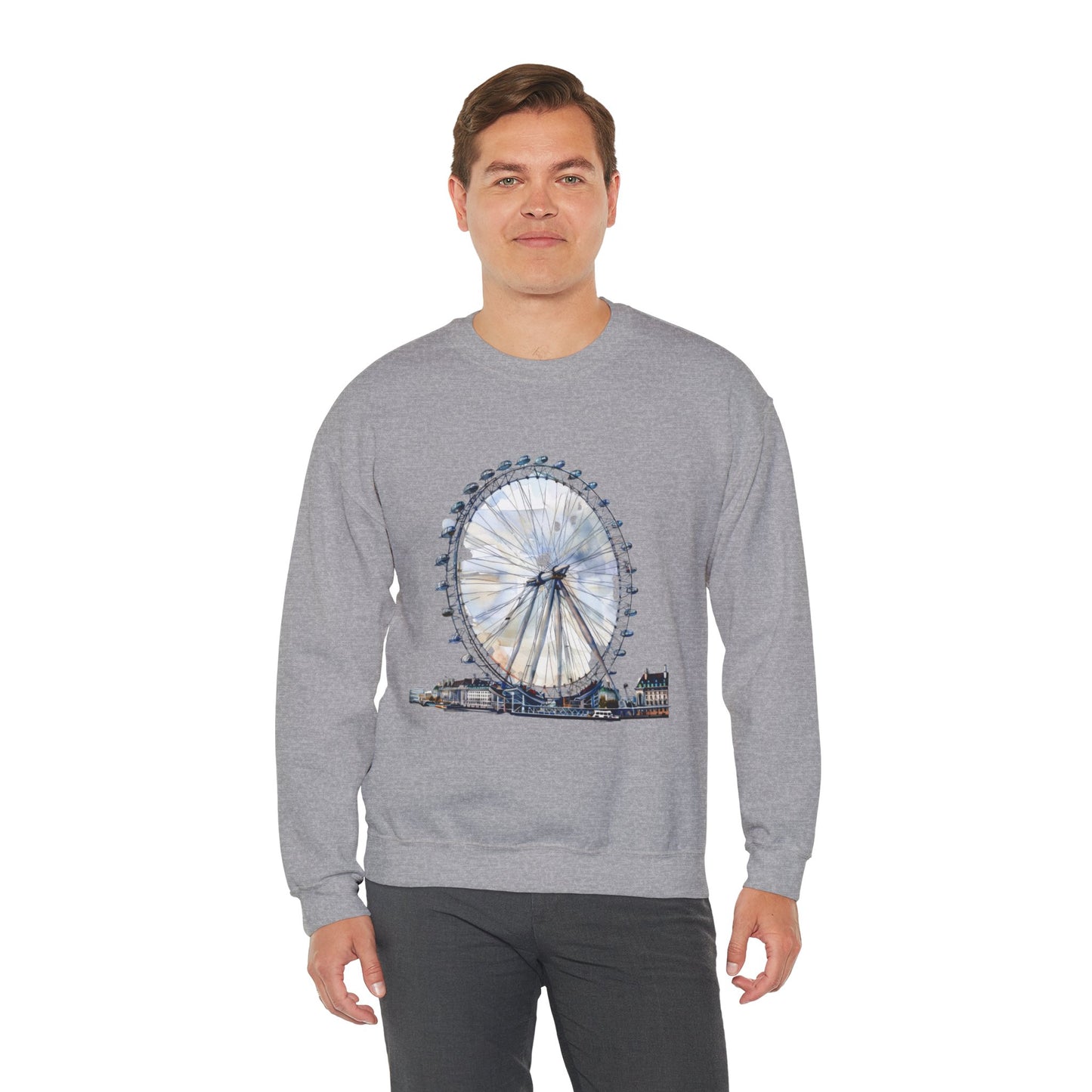Unisex Heavy Blend™ Crewneck Sweatshirt Relaxed - London Eye Ferris Wheel and Cityscape View
