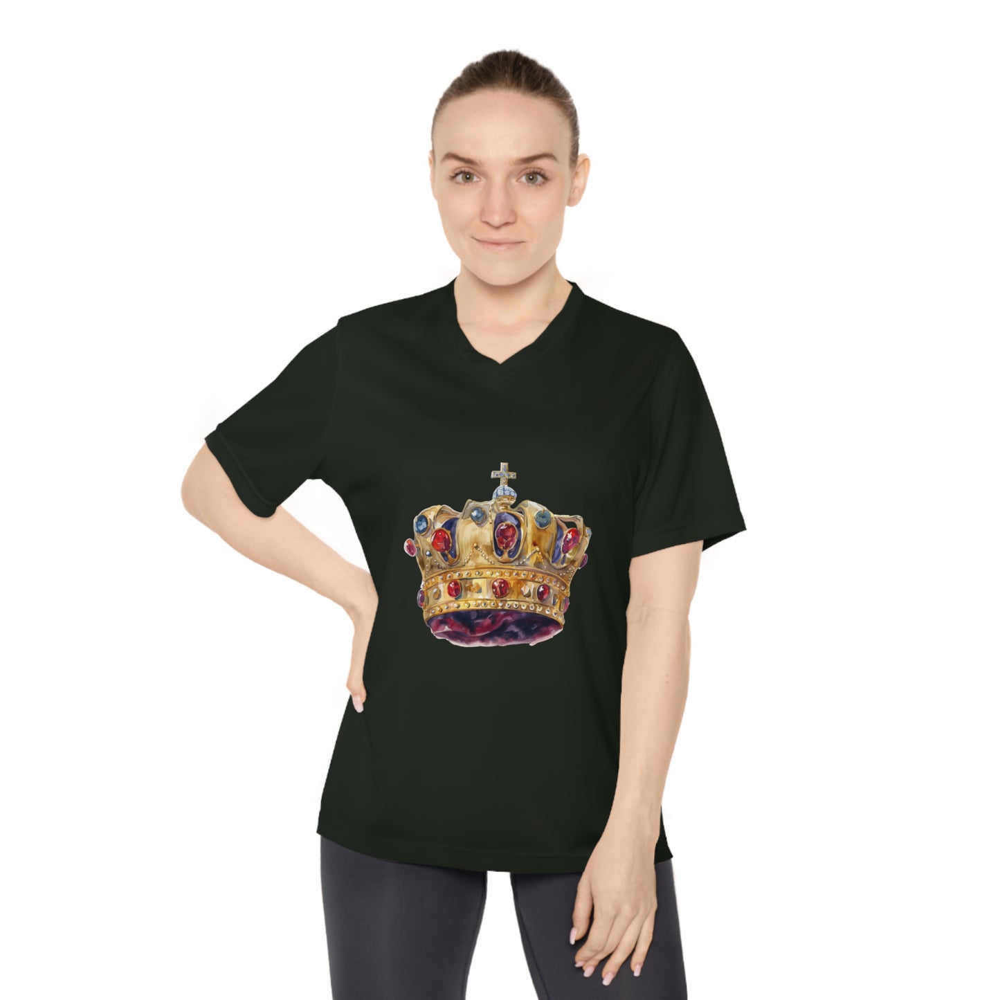 Women's Performance V-Neck T-Shirt - Royal Crown - British Royal Crown Design - Iconic Symbol of Monarchy