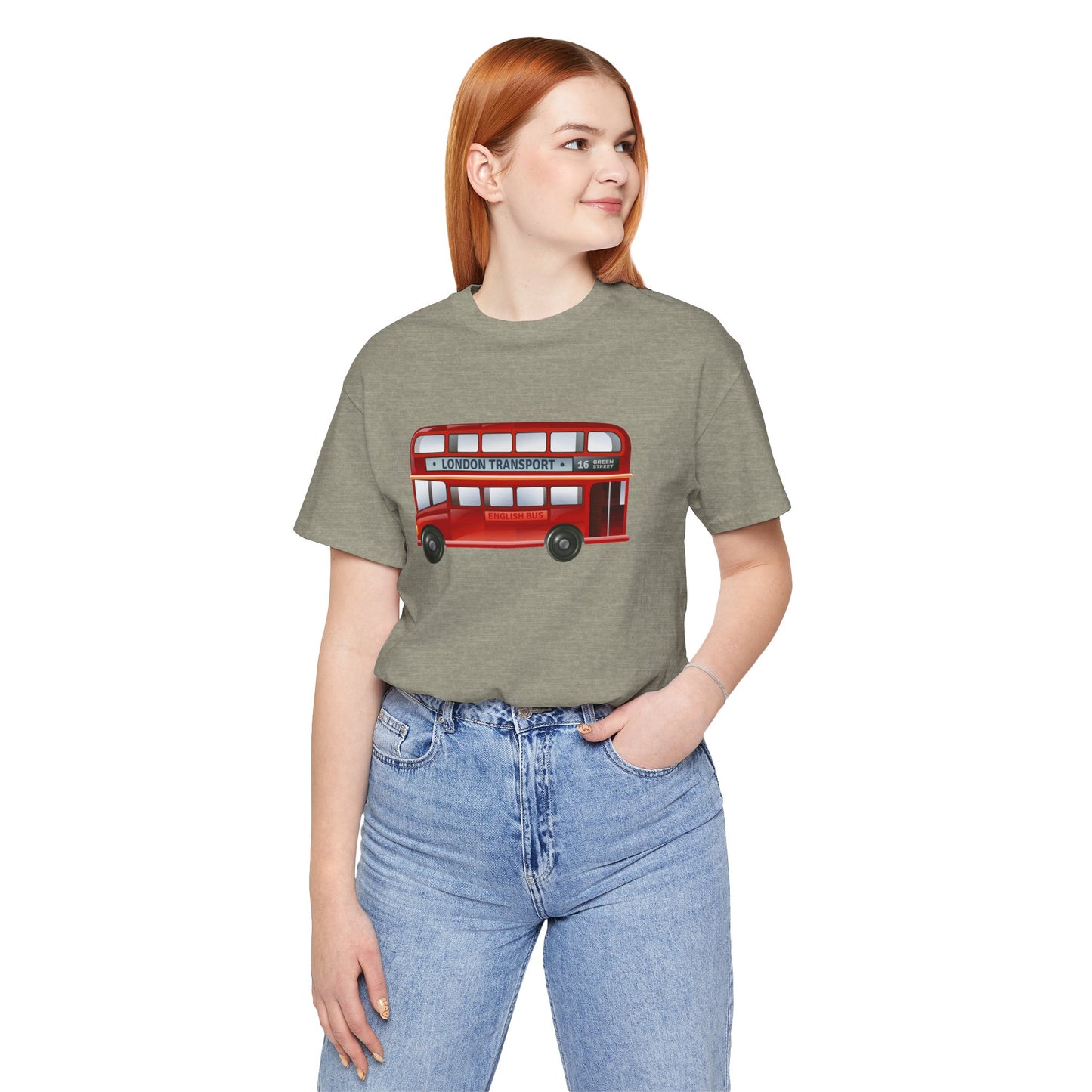 Unisex Jersey Short Sleeve Tee - London Transport English Bus - Iconic Red Double-Decker