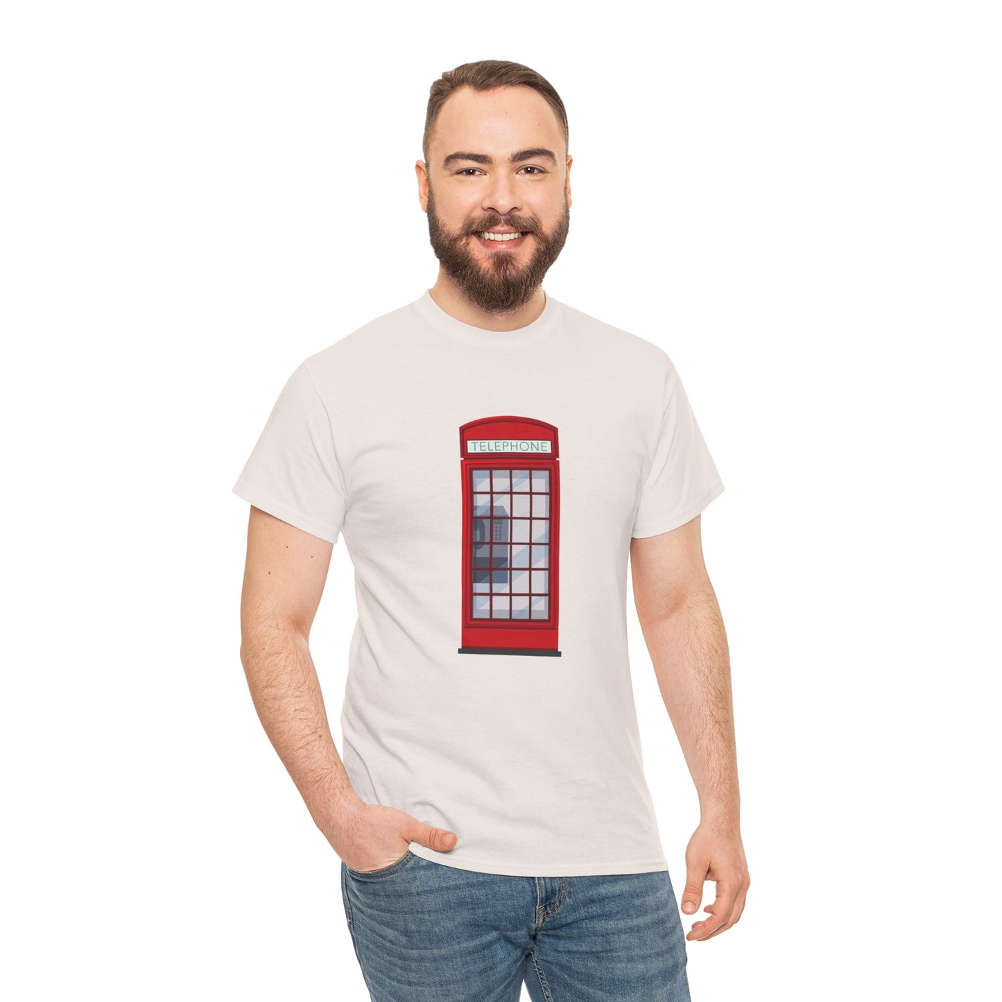 Unisex Heavy Cotton T-Shirt - Vintage British Telephone Box Design