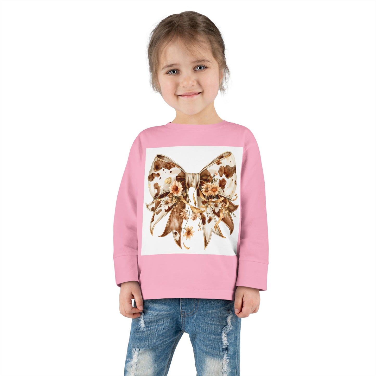 Charming Floral Bow Toddler Long Sleeve Tee