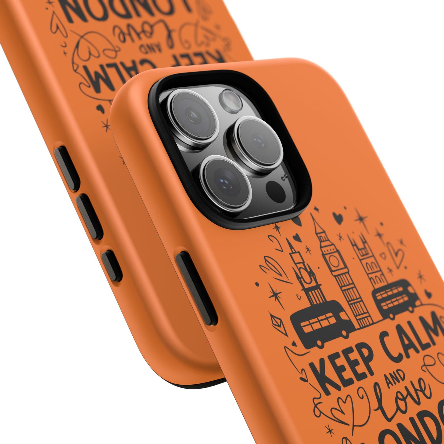 London-Themed Phone Case: Keep Calm and Love London, UK Souvenir, Travel Gift, City Lover, Smartphone Accessories, Orange Design