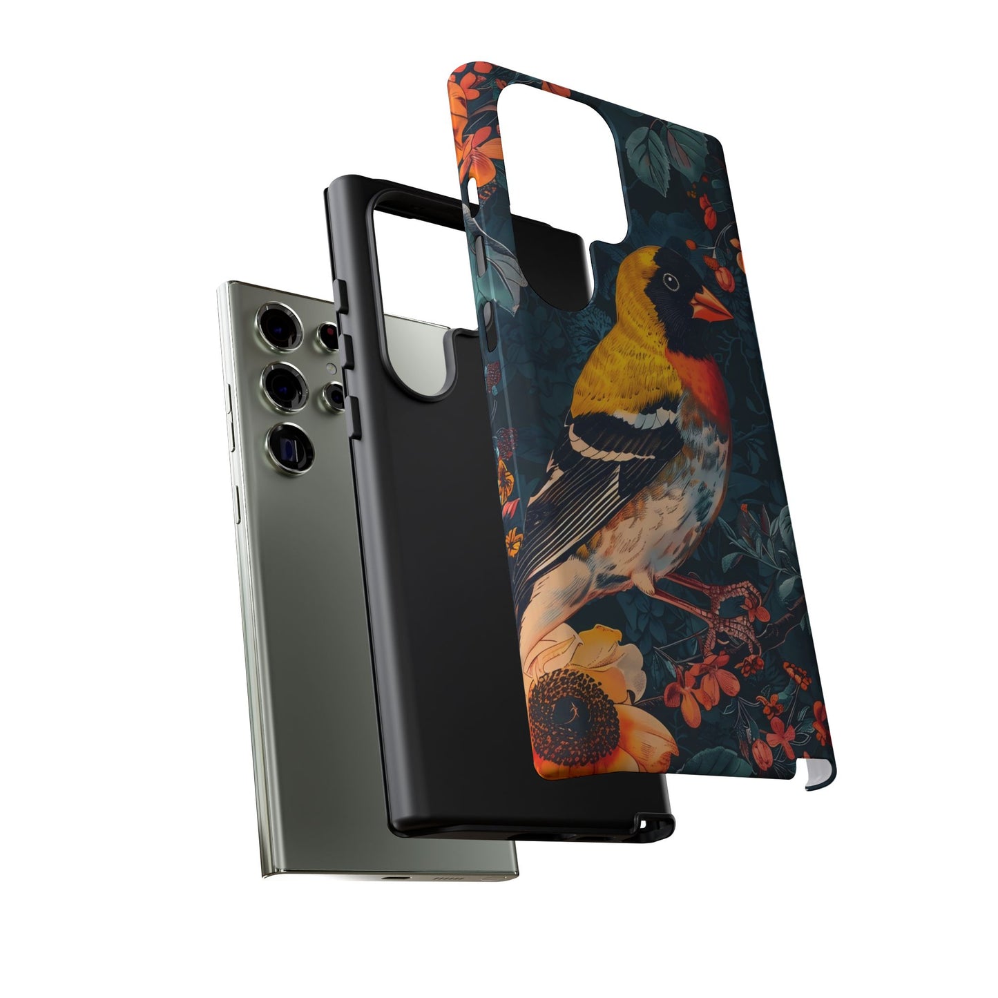 Colorful Bird Phone Case, Floral Phone Cover, Tough Phone Protector, Nature Lover Gift, Botanical Case, Unique Mobile Accessory