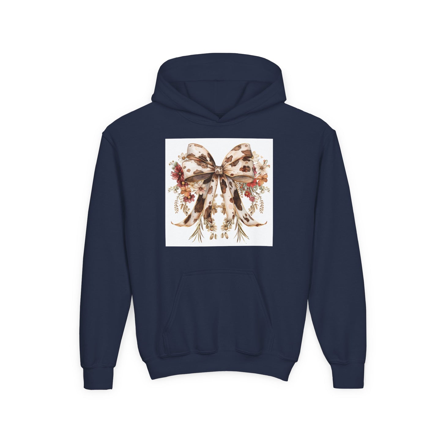 Floral Bow Youth Hoodie - Stylish Floral Design for Fall & Winter Celebrations