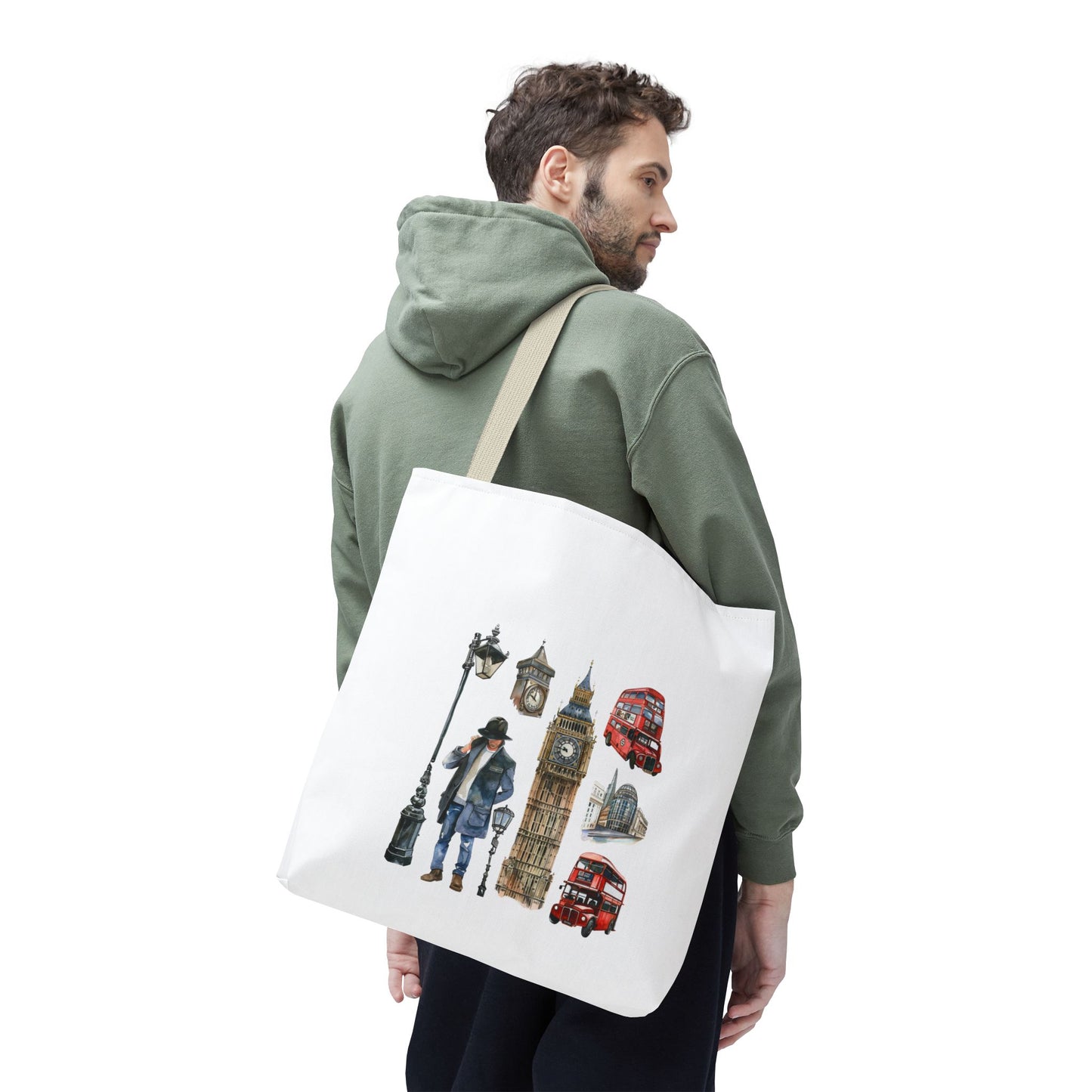 London-Themed Tote Bag, Travel Accessory, Gift for Travelers, AOP Design, Unique Shopping Bag, Stylish Carry-All