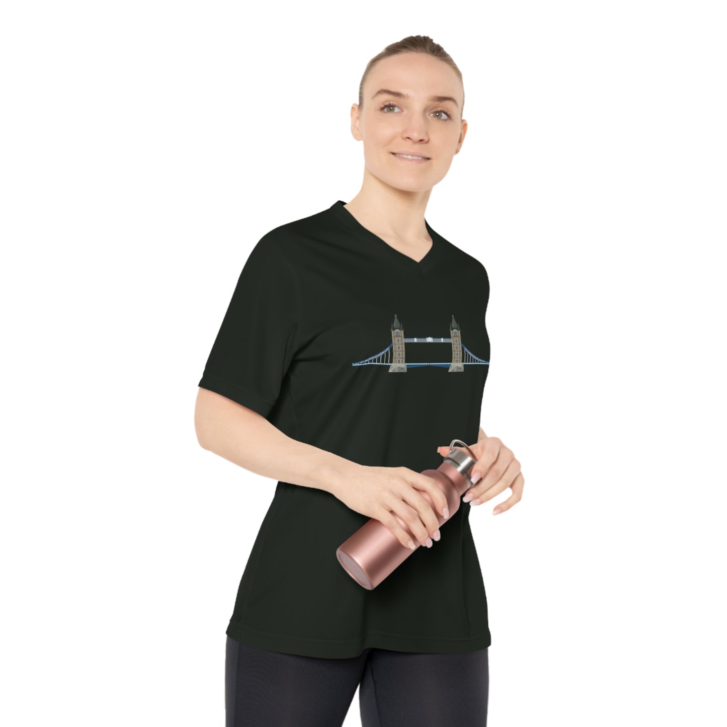 Women's Performance V-Neck T-Shirt - London Landmark - London's Classy Bridge