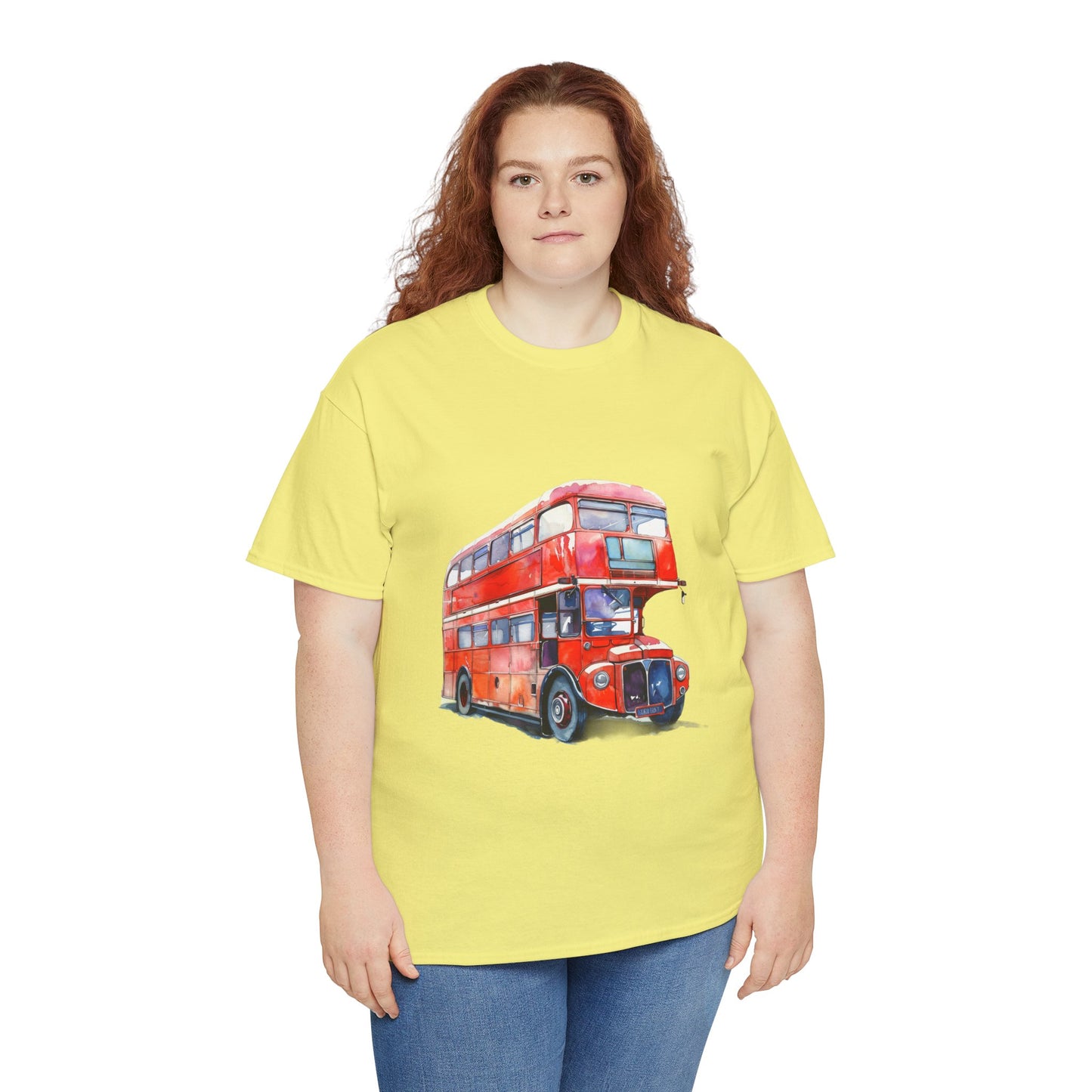 Unisex Heavy Cotton Tee - London Transport English Bus - Iconic Red Double-Decker