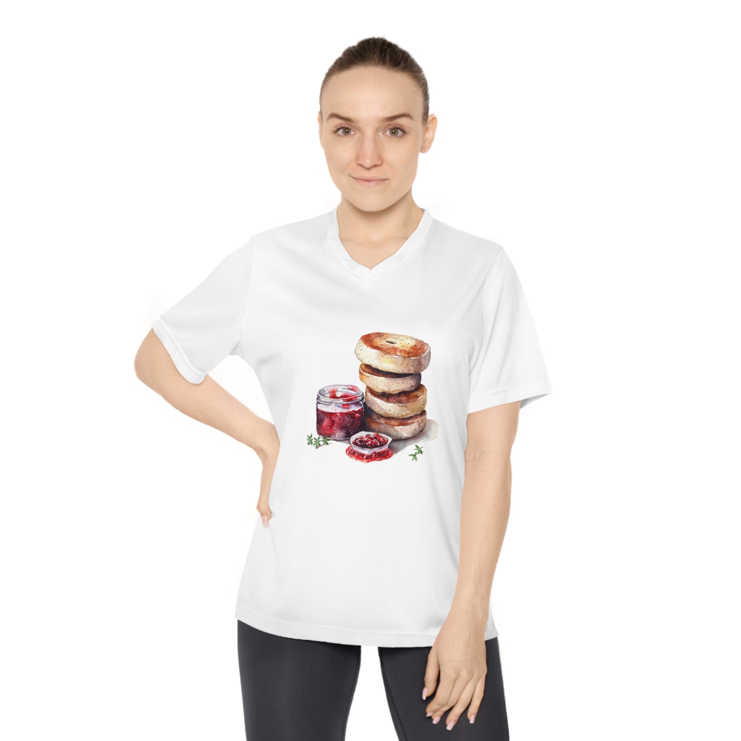 Women’s Performance V-Neck T-Shirt - Watercolor Culinary Art - Food Illustration
