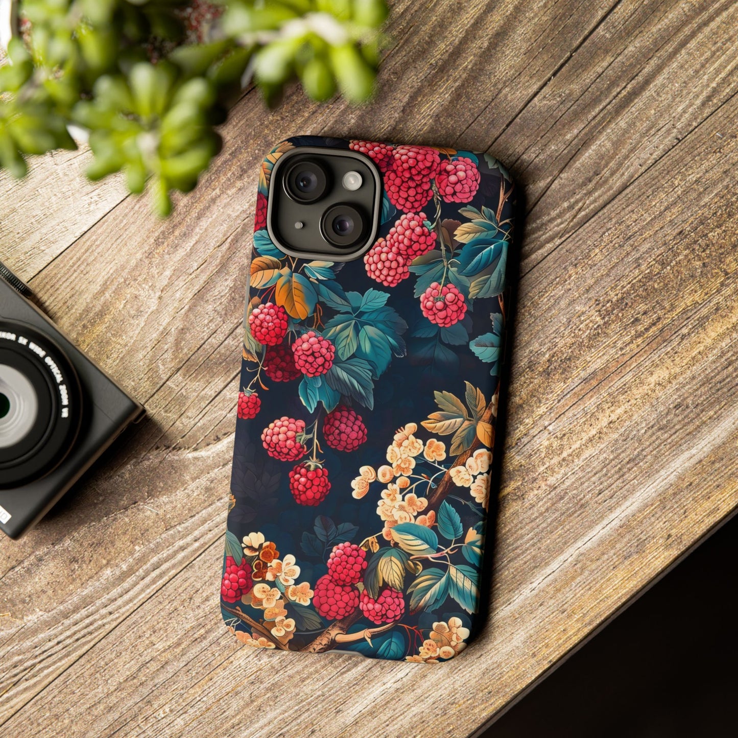 Floral Phone Case with Berry Design, Durable Phone Cover, Floral Print, Gift for Plant Lovers, Nature-Inspired Accessory