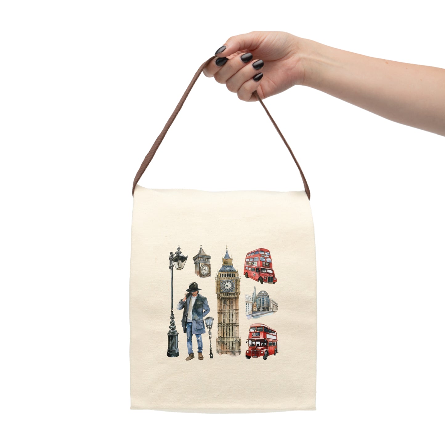 London-Themed Canvas Lunch Bag, Eco-Friendly Tote, Kids Lunchbox, Travel Bag, Picnic Accessory, Gift for Her
