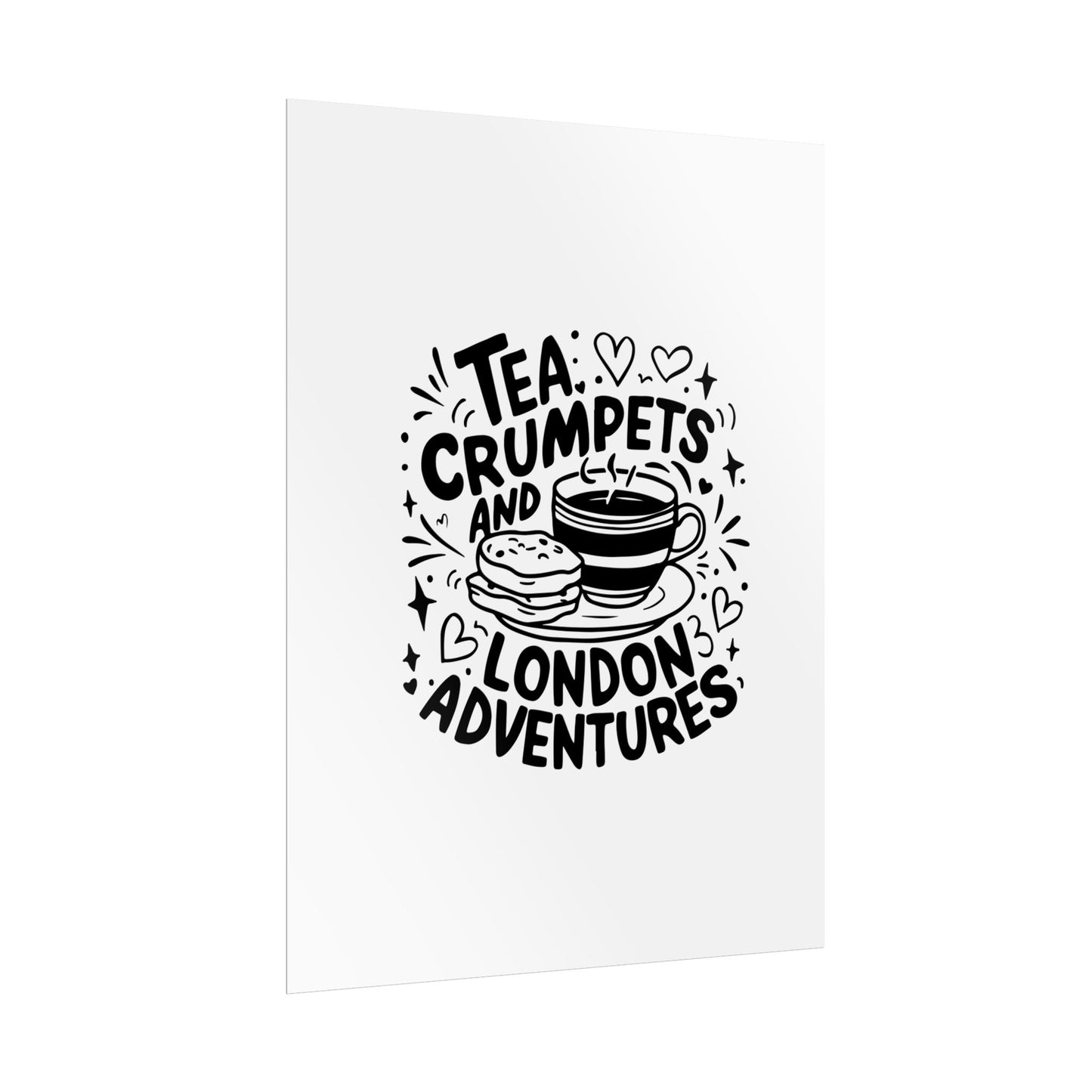 London Adventure Tea Crumpet Rolled Poster, Cute Wall Art, Gift for Tea Lovers, Home Decor, Travel Enthusiasts