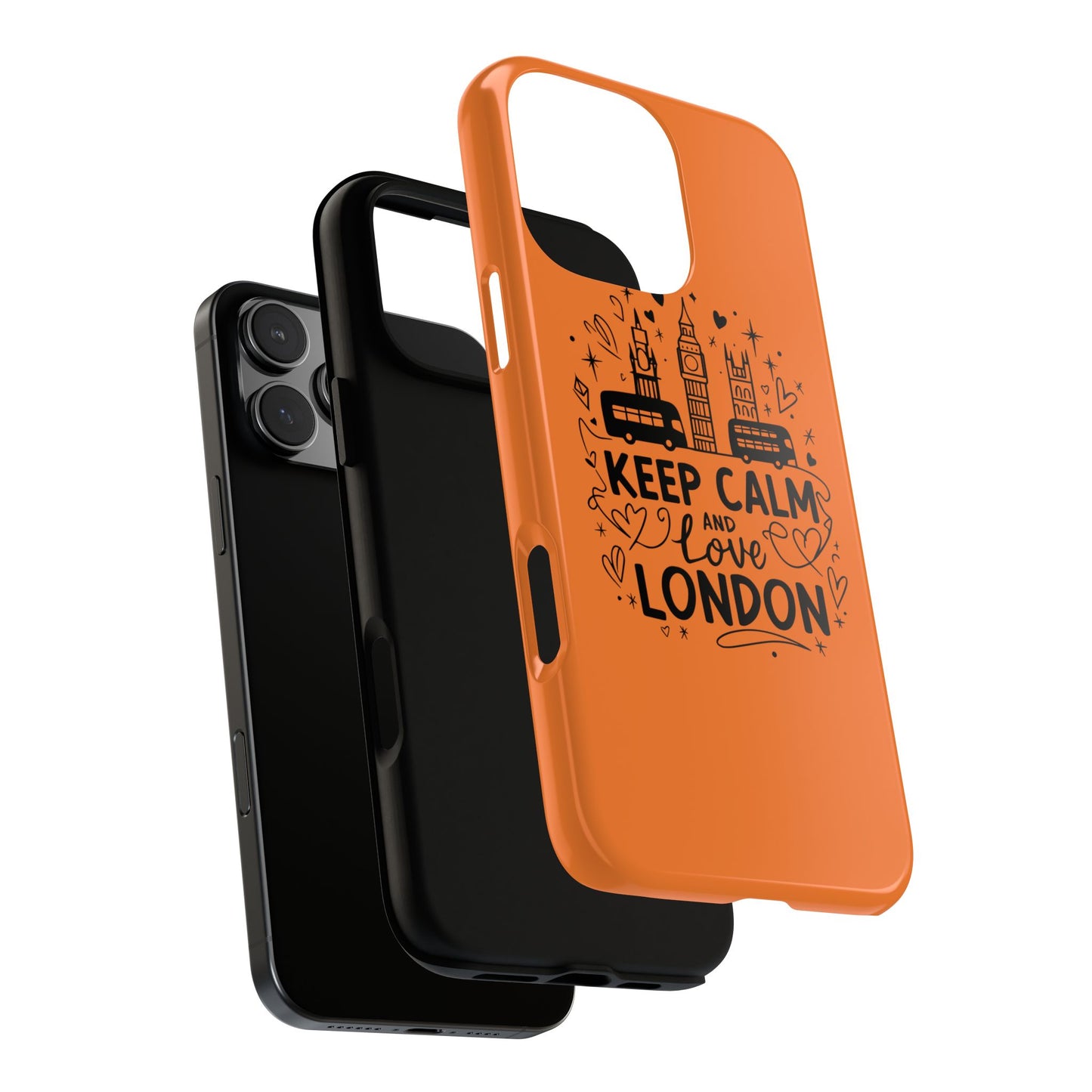 London-Themed Phone Case: Keep Calm and Love London, UK Souvenir, Travel Gift, City Lover, Smartphone Accessories, Orange Design