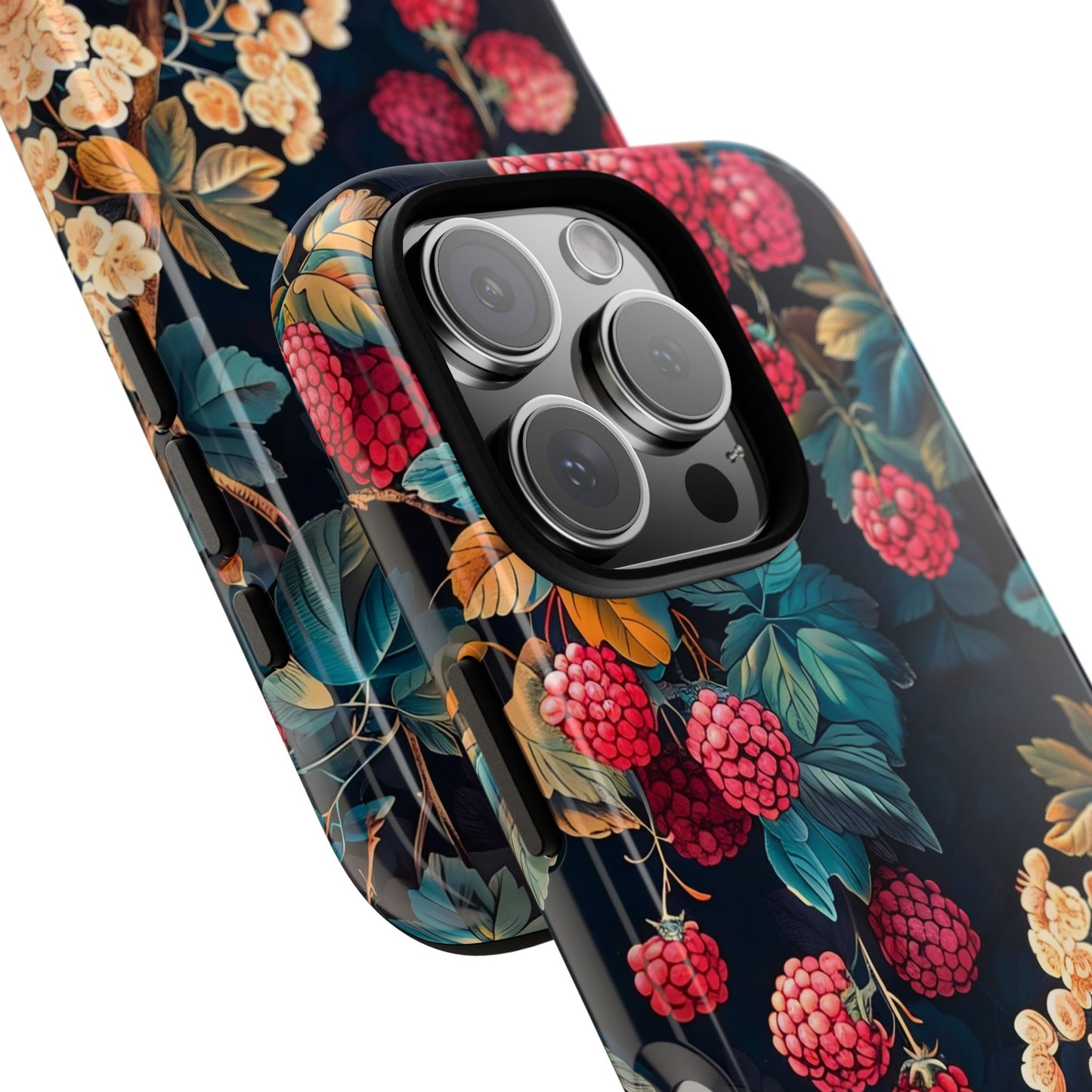 Floral Phone Case with Berry Design, Durable Phone Cover, Floral Print, Gift for Plant Lovers, Nature-Inspired Accessory