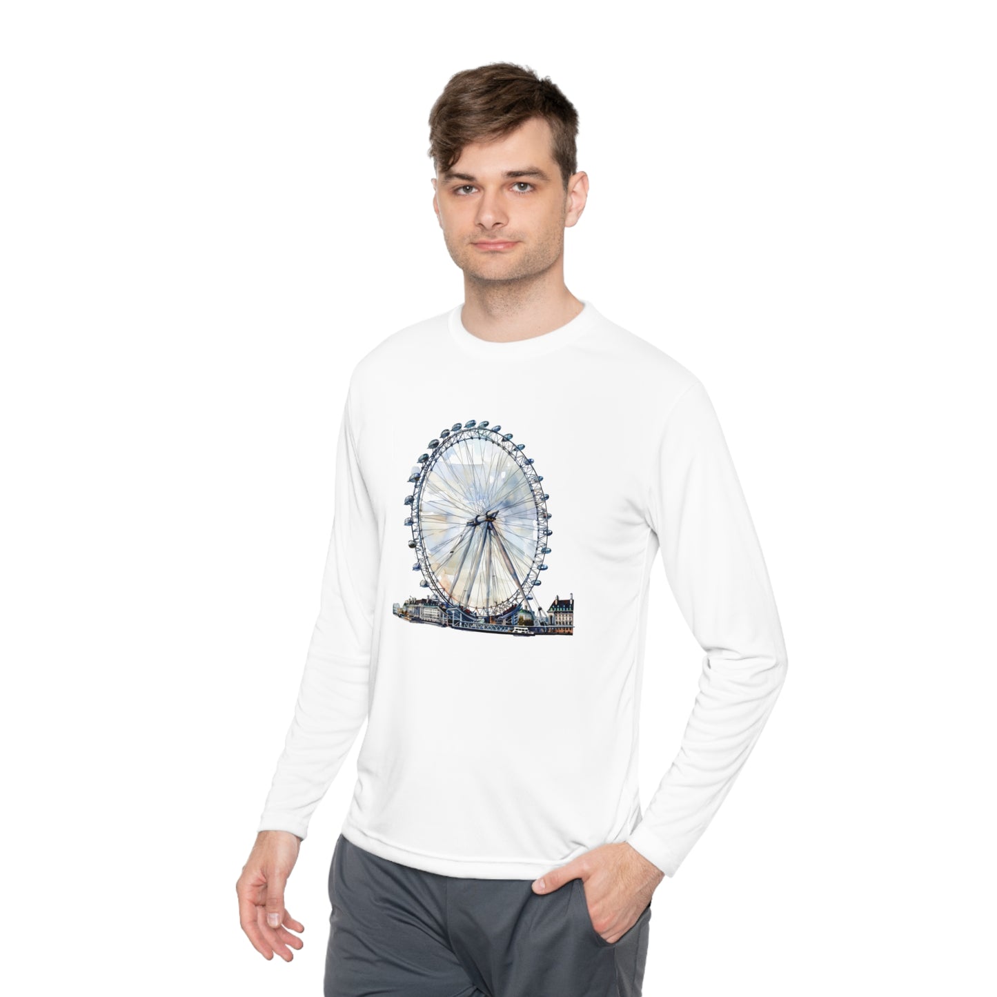 Unisex Lightweight Long Sleeve Tee - London Eye - Iconic Ferris Wheel and Cityscape View