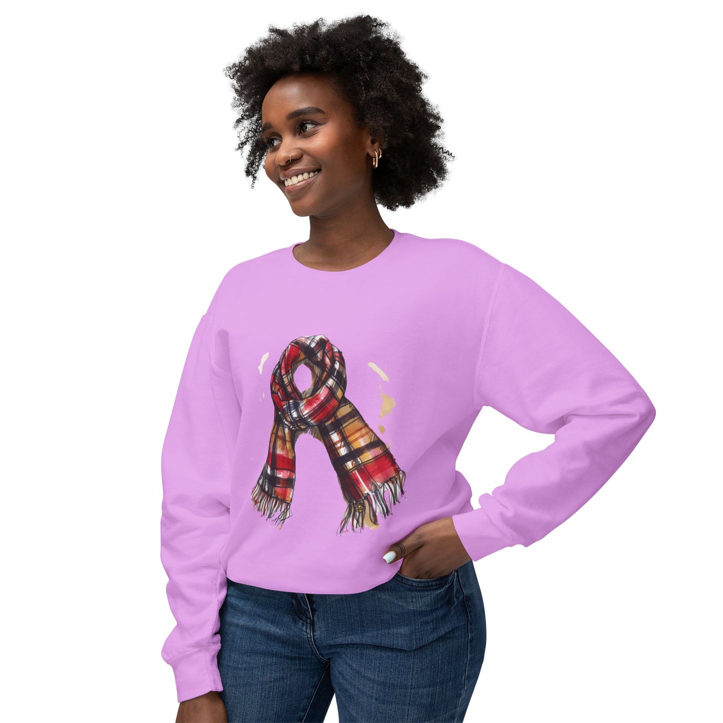 Unisex Lightweight Crewneck Sweatshirt - Classic British Plaid Scarf Design