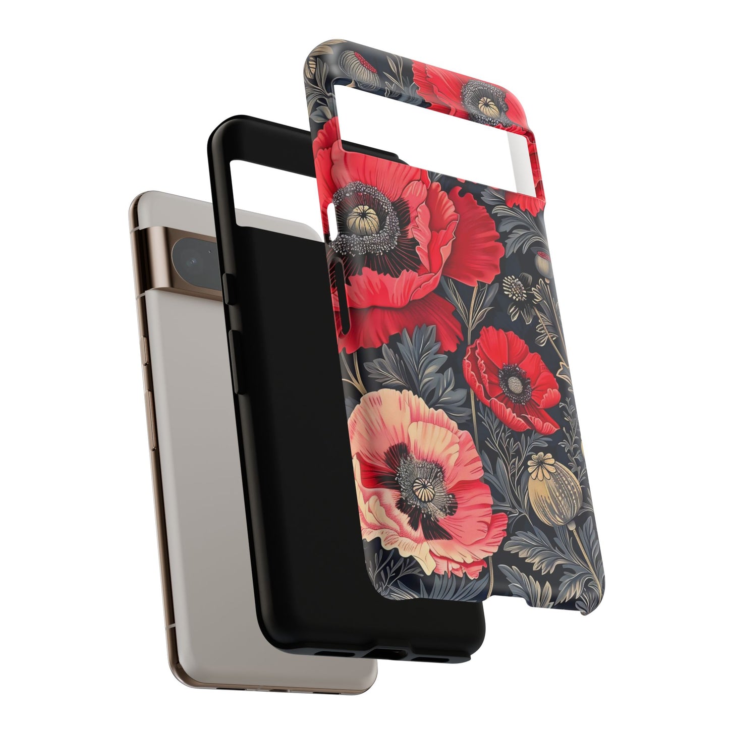 Floral Phone Case with Artistic Poppies, Tough Cases, Flower Design, Nature Lover Gift, Customizable Mobile Cover, Stylish Phone Accessories