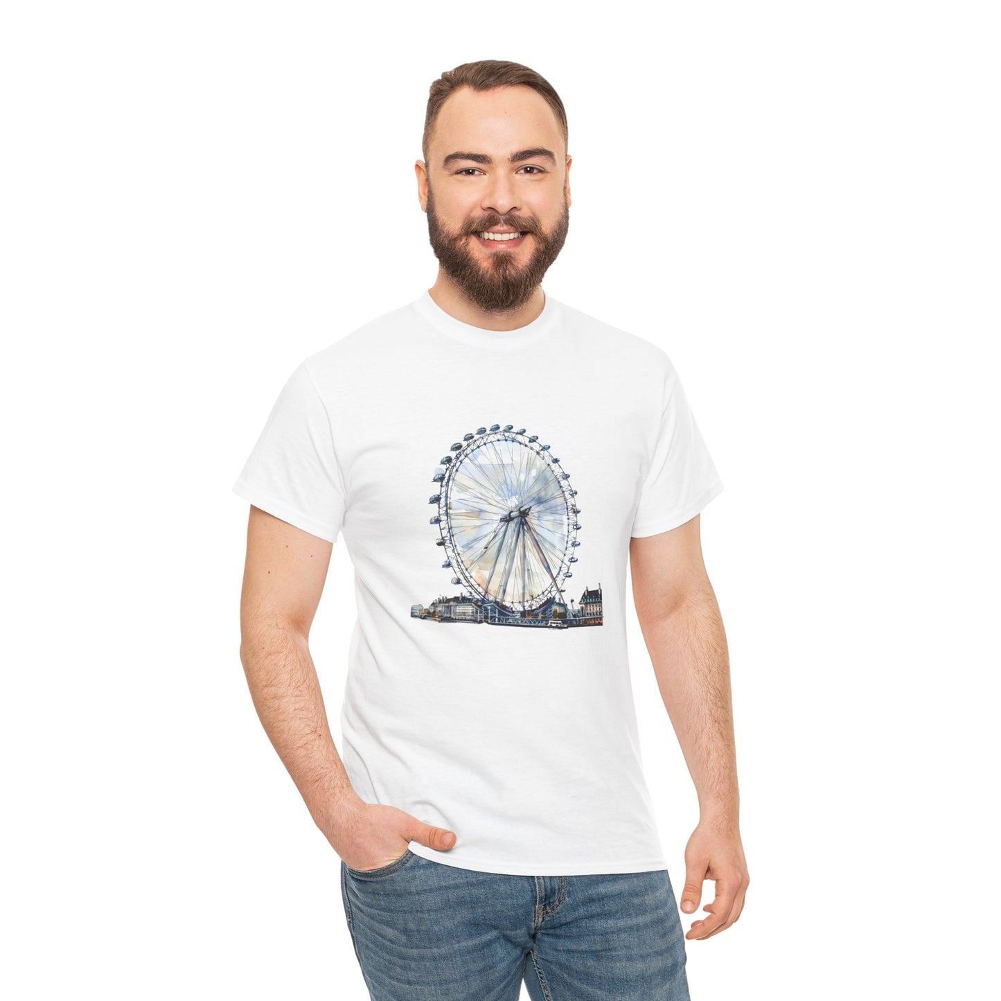 Unisex Heavy Cotton T-Shirt - London Eye - Skyline Spectacle