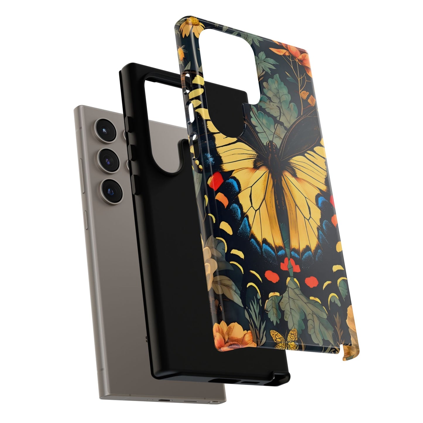 Butterfly Floral Phone Case, Art-inspire Tough Case, Gift for Nature Lovers, Butterfly Pattern Cover, Eco-Friendly Mobile Accessory