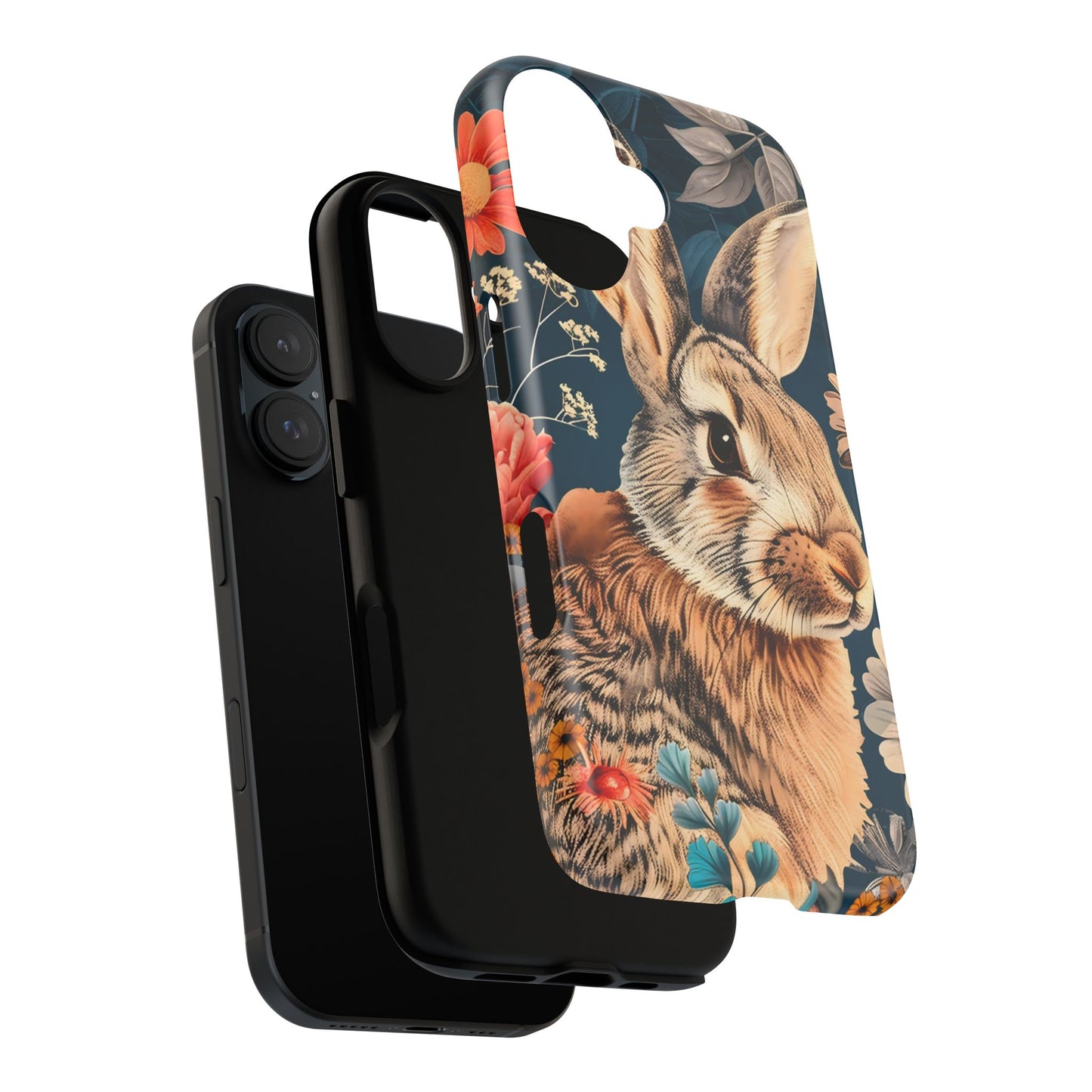 Floral Rabbit Phone Case, Cute Phone Cover, Tough Cases for Animal Lovers, Unique Gift for Birthdays, Nature-Themed Accessories