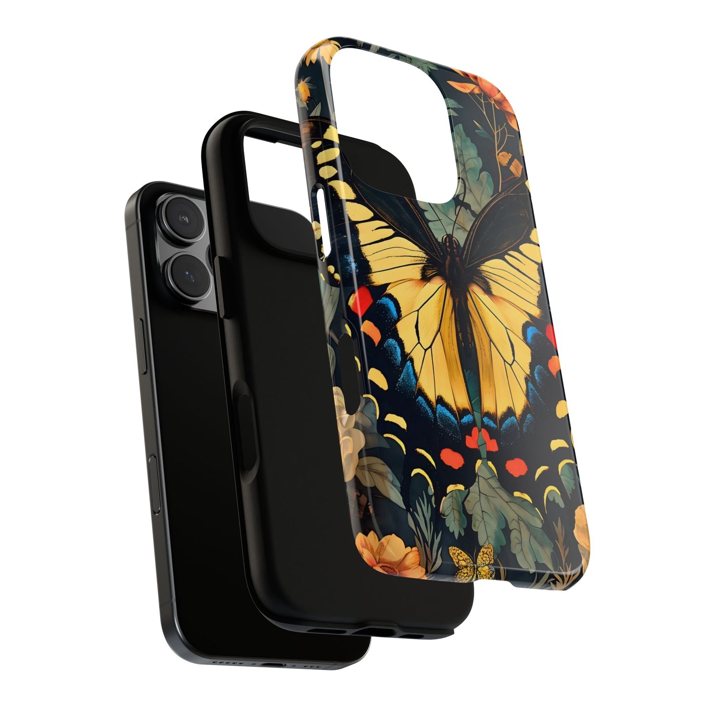Butterfly Floral Phone Case, Art-inspire Tough Case, Gift for Nature Lovers, Butterfly Pattern Cover, Eco-Friendly Mobile Accessory