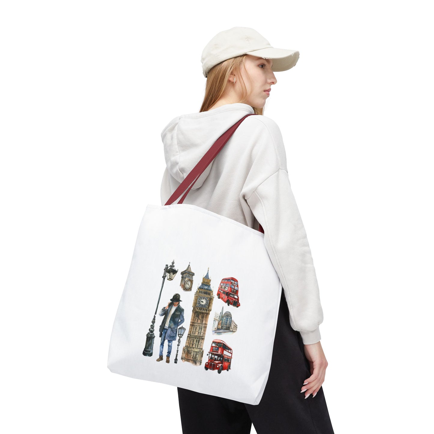 London-Themed Tote Bag, Travel Accessory, Gift for Travelers, AOP Design, Unique Shopping Bag, Stylish Carry-All