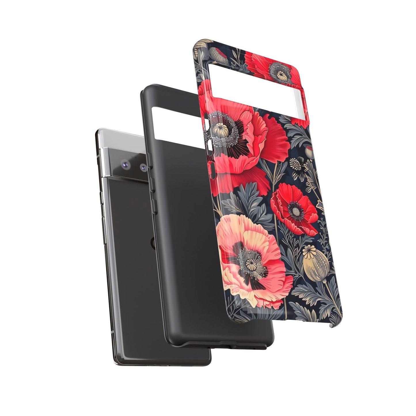 Floral Phone Case with Artistic Poppies, Tough Cases, Flower Design, Nature Lover Gift, Customizable Mobile Cover, Stylish Phone Accessories