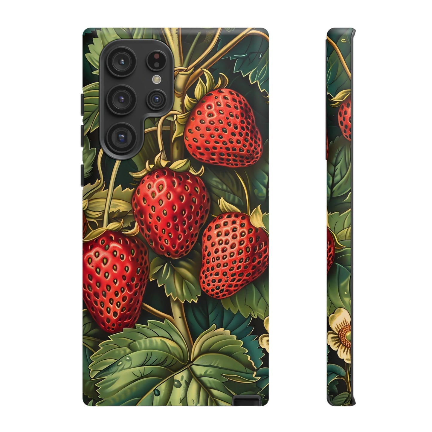 Strawberry Phone Case, Tough Berry Case, Floral Phone Cover, Cute Smartphone Shell, Nature-Inspired Gift