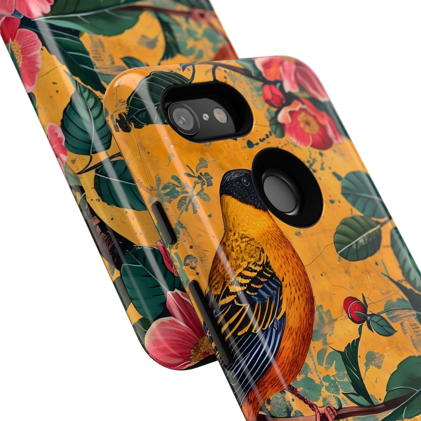 Colorful Floral Phone Case, Tough Cases, Nature-Inspired, Bird Design, Eco-Friendly Gift, Phone Protector for Spring