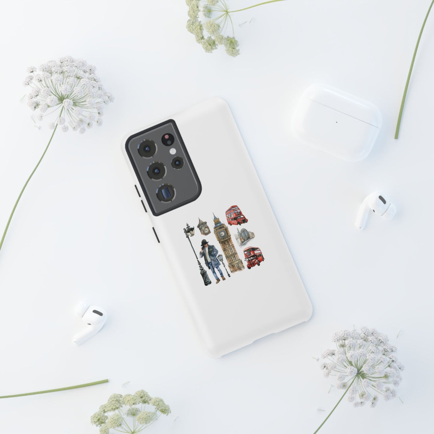 London-Themed Tough Phone Case with Iconic Red Buses