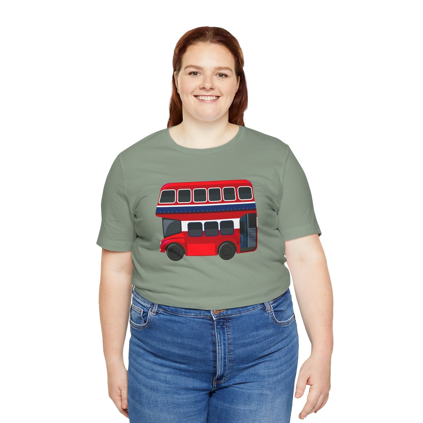 Unisex Jersey Short Sleeve Tee - London Transport English Bus - Iconic Red Double-Decker