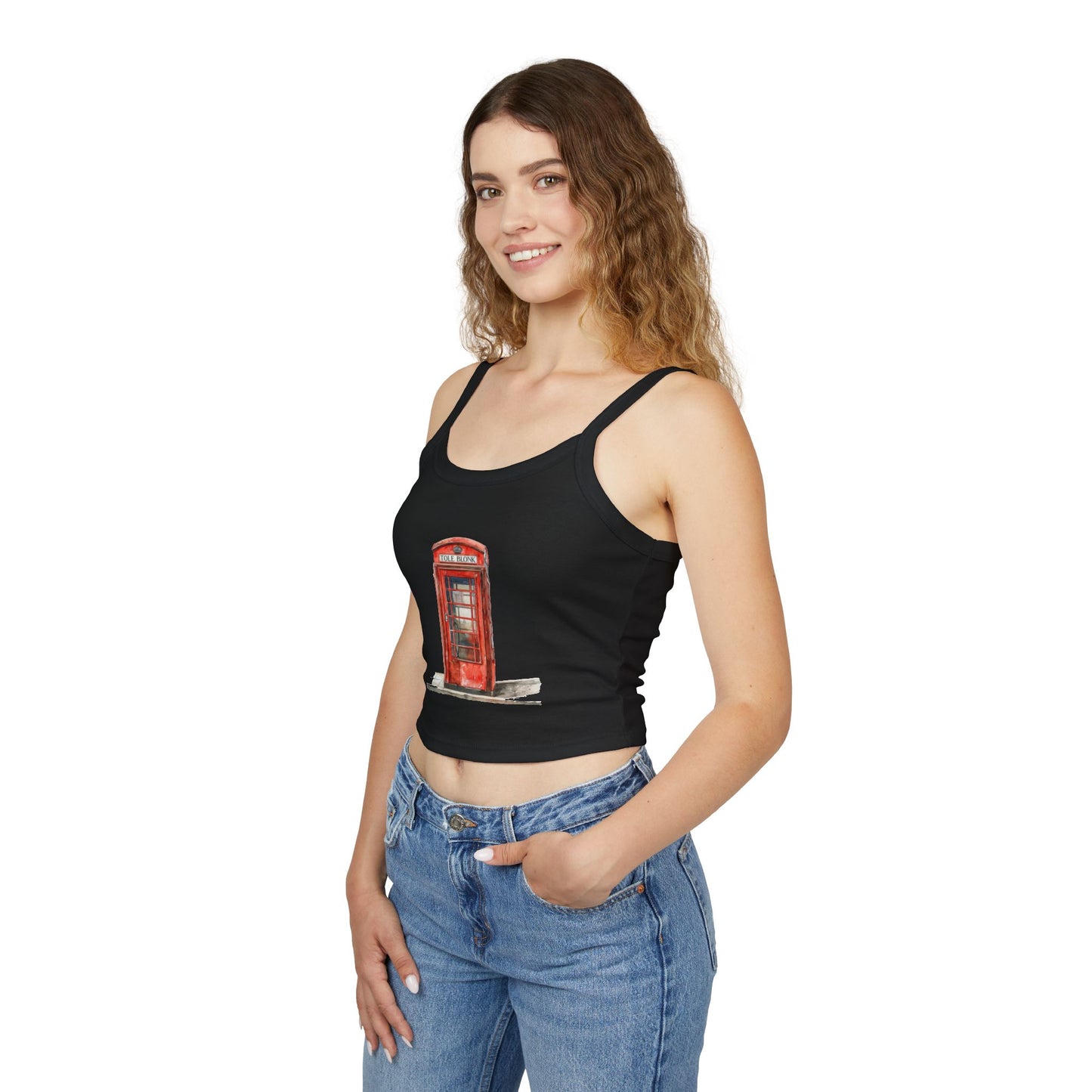 Women's Spaghetti Strap Tank Top - Iconic British Public Telephone - Classic Red Phone Box Design