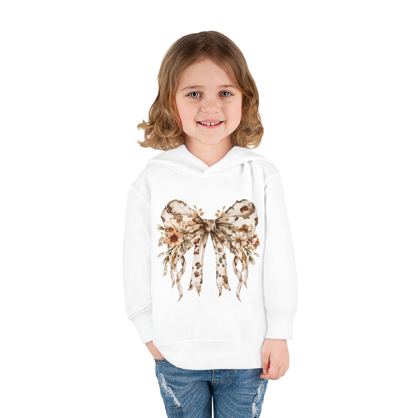 Floral Bow Toddler Fleece Hoodie - Cute Pullover for Kids