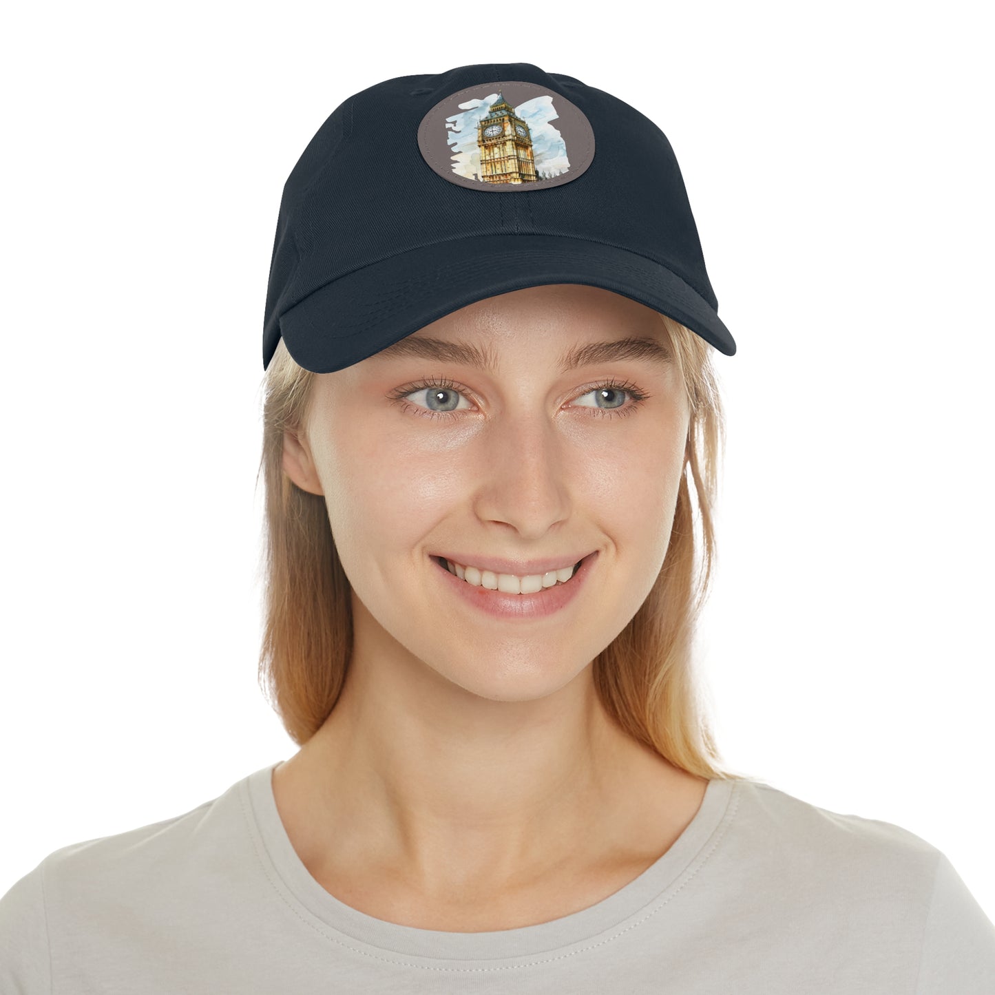 Watercolor Big Ben Dad Hat with Leather Patch, Casual Summer Hat, Gift for Dad, Travel Accessory, Birthday Gift, Outdoor Event Cap