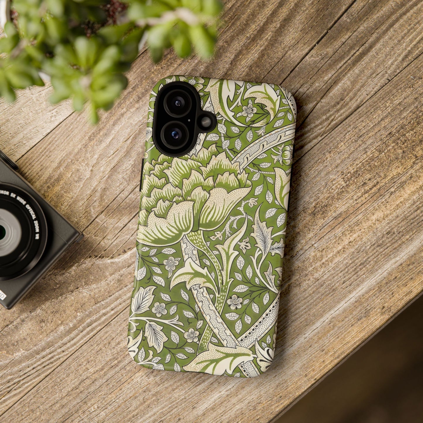 Stylish Phone Case with Floral Design, Durable Protective Cover for iPhone, Unique Gift for Birthdays, Mother's Day, Green Aesthetic