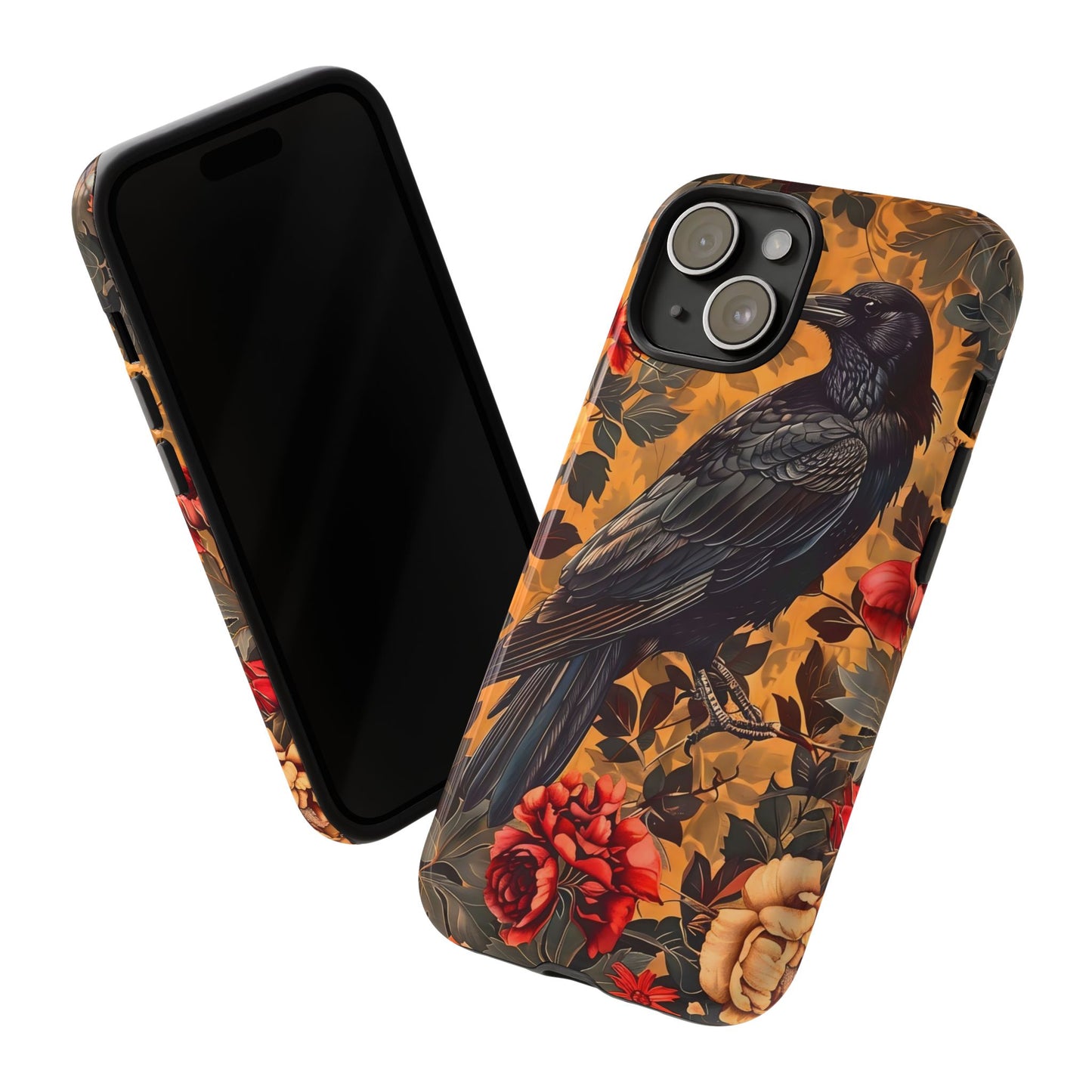Raven Floral Phone Case - Tough Cases, Blackbird Decor, Gift for Nature Lovers, Bird Themed Accessories, Unique Phone Cover