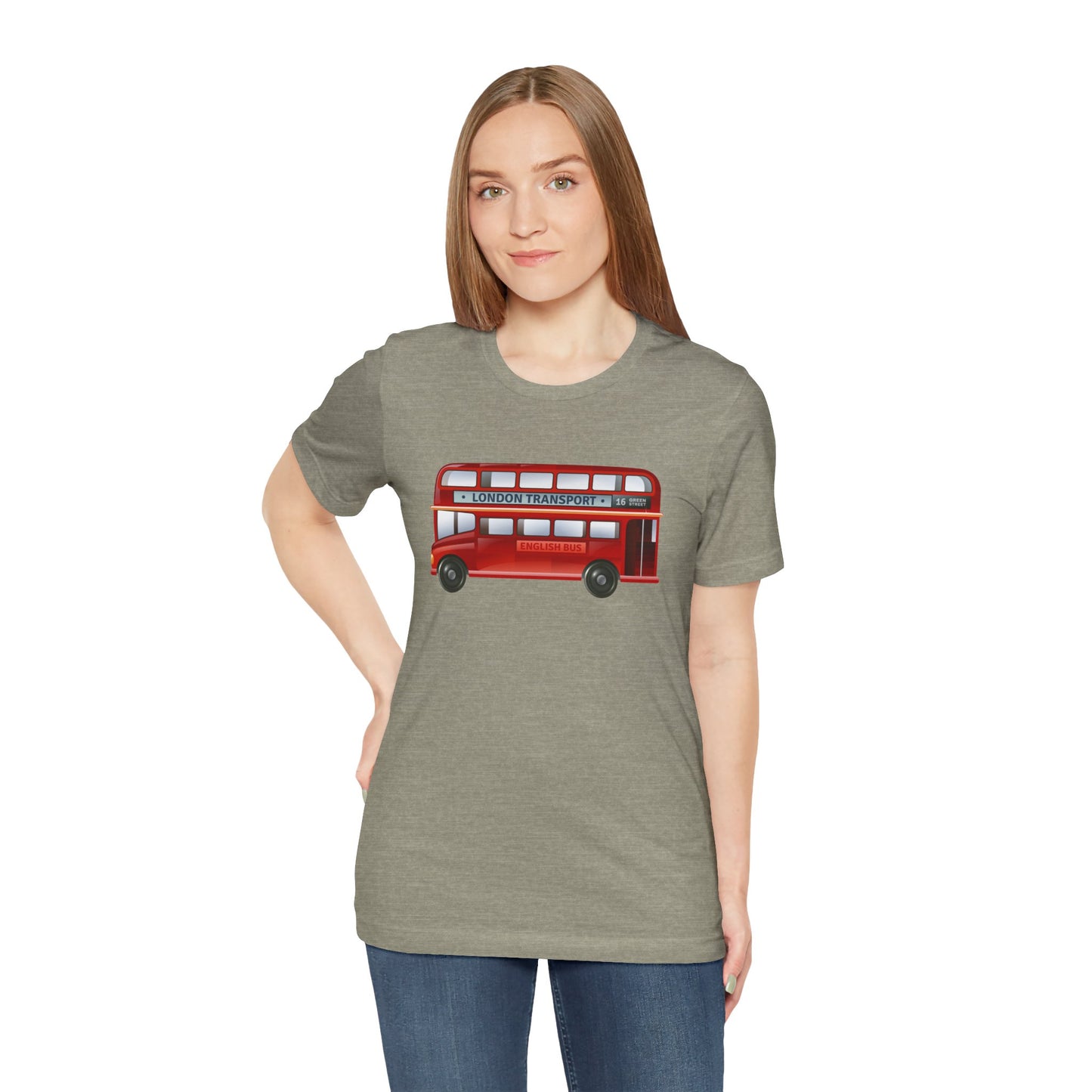 Unisex Jersey Short Sleeve Tee - London Transport English Bus - Iconic Red Double-Decker