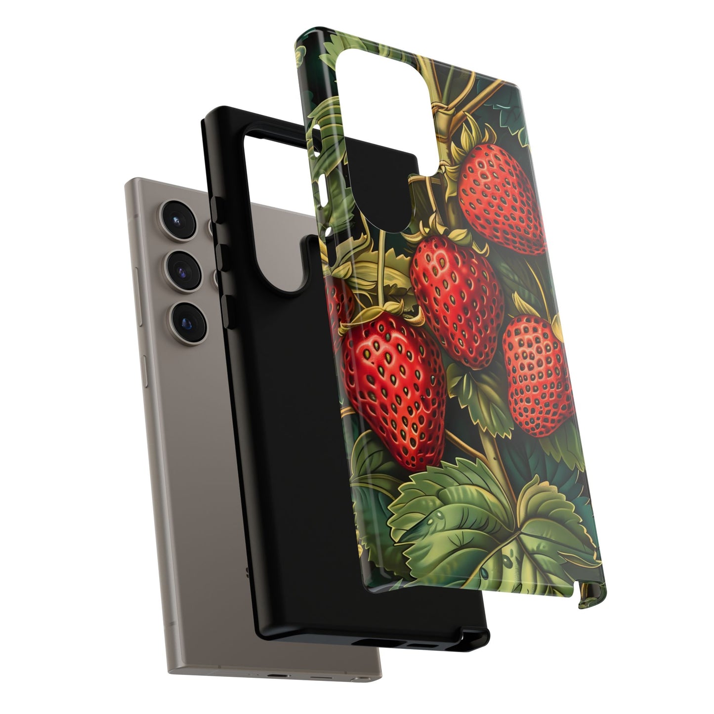 Strawberry Phone Case, Tough Berry Case, Floral Phone Cover, Cute Smartphone Shell, Nature-Inspired Gift