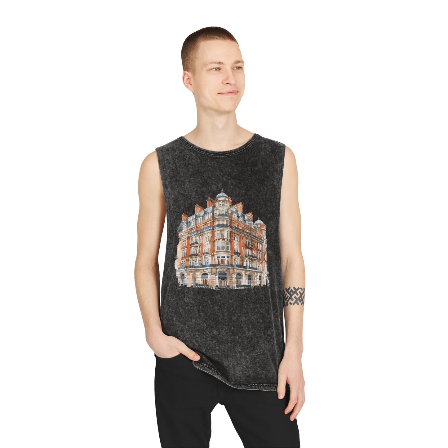 Unisex Stonewash Tank Top - Classic British Architecture - Elegant Historic Building