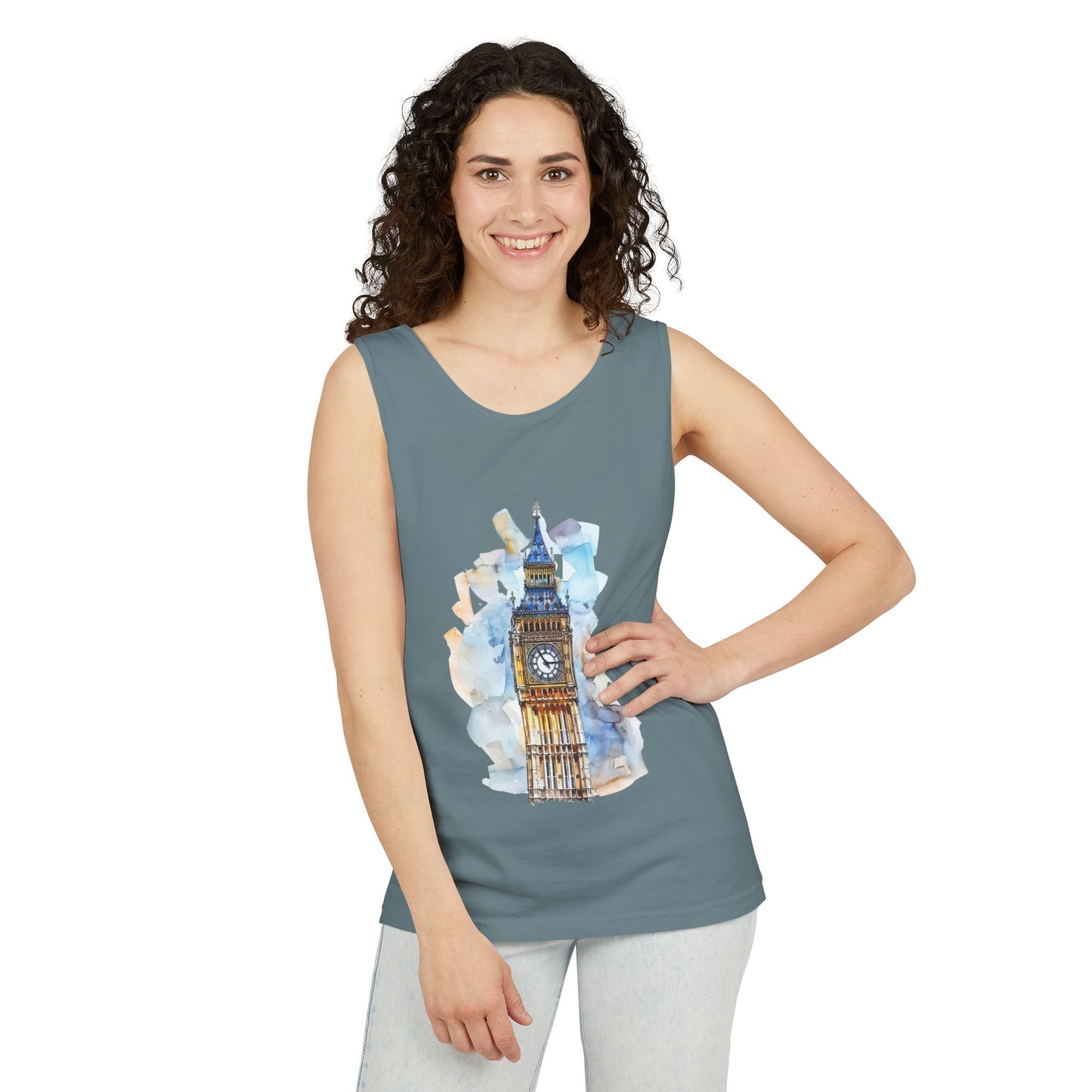 Unisex Garment-Dyed Tank Top - Iconic Big Ben Illustration Wall Decor