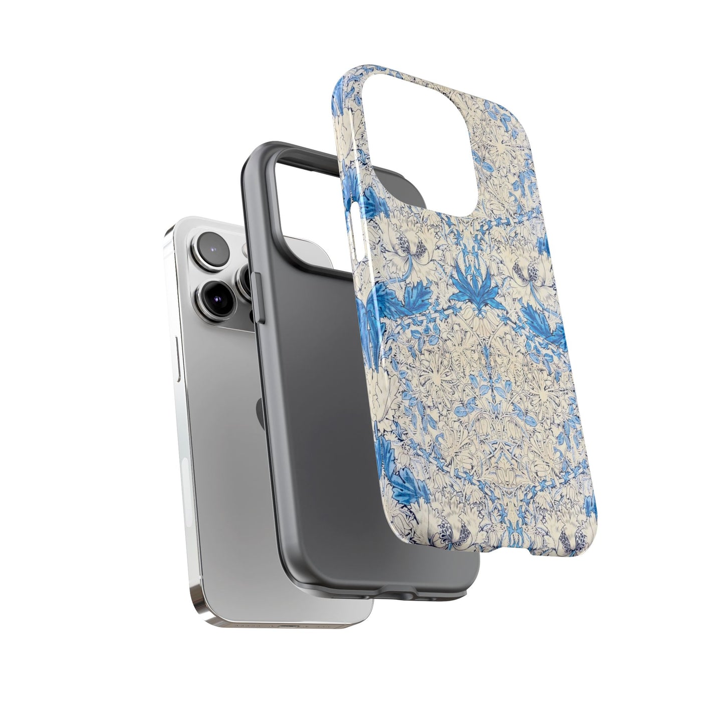 Elegant Floral Phone Case, Tough iPhone Cover, Stylish Mobile Protector, Blue Patterned Case, Unique Gift for Her