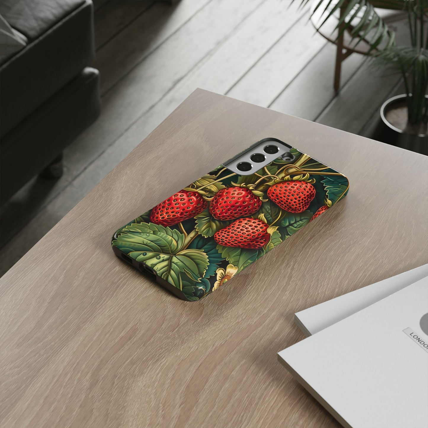 Strawberry Phone Case, Tough Berry Case, Floral Phone Cover, Cute Smartphone Shell, Nature-Inspired Gift