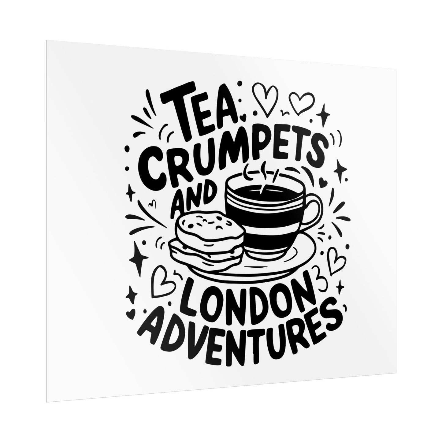 London Adventure Tea Crumpet Rolled Poster, Cute Wall Art, Gift for Tea Lovers, Home Decor, Travel Enthusiasts