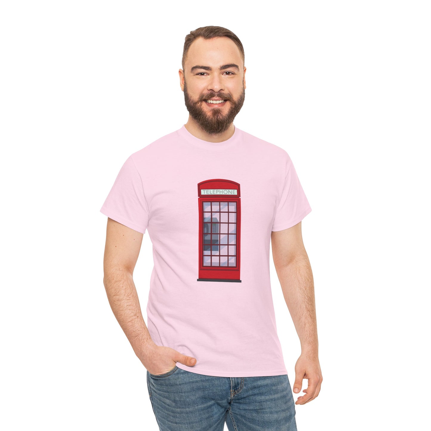 Unisex Heavy Cotton T-Shirt - Vintage British Telephone Box Design