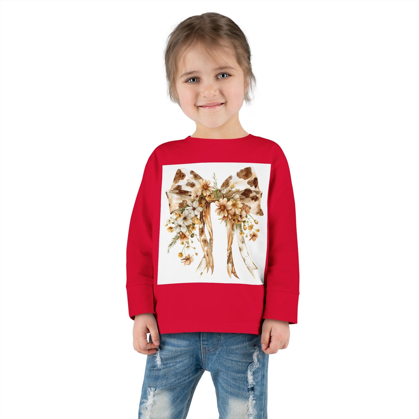 Floral Bow Toddler Long Sleeve Tee - Cute & Cozy for Every Occasion