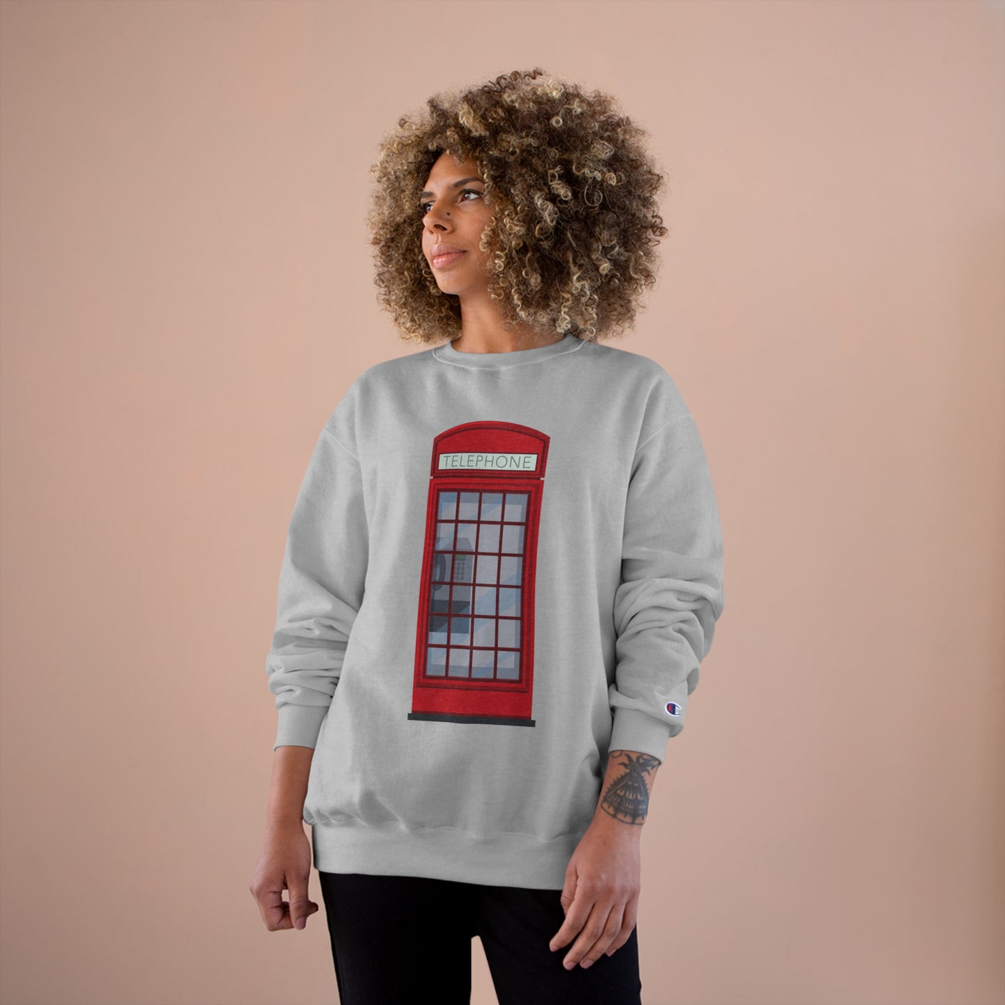 Champion Sweatshirt - Iconic British Public Telephone - Classic Red Phone Box Design