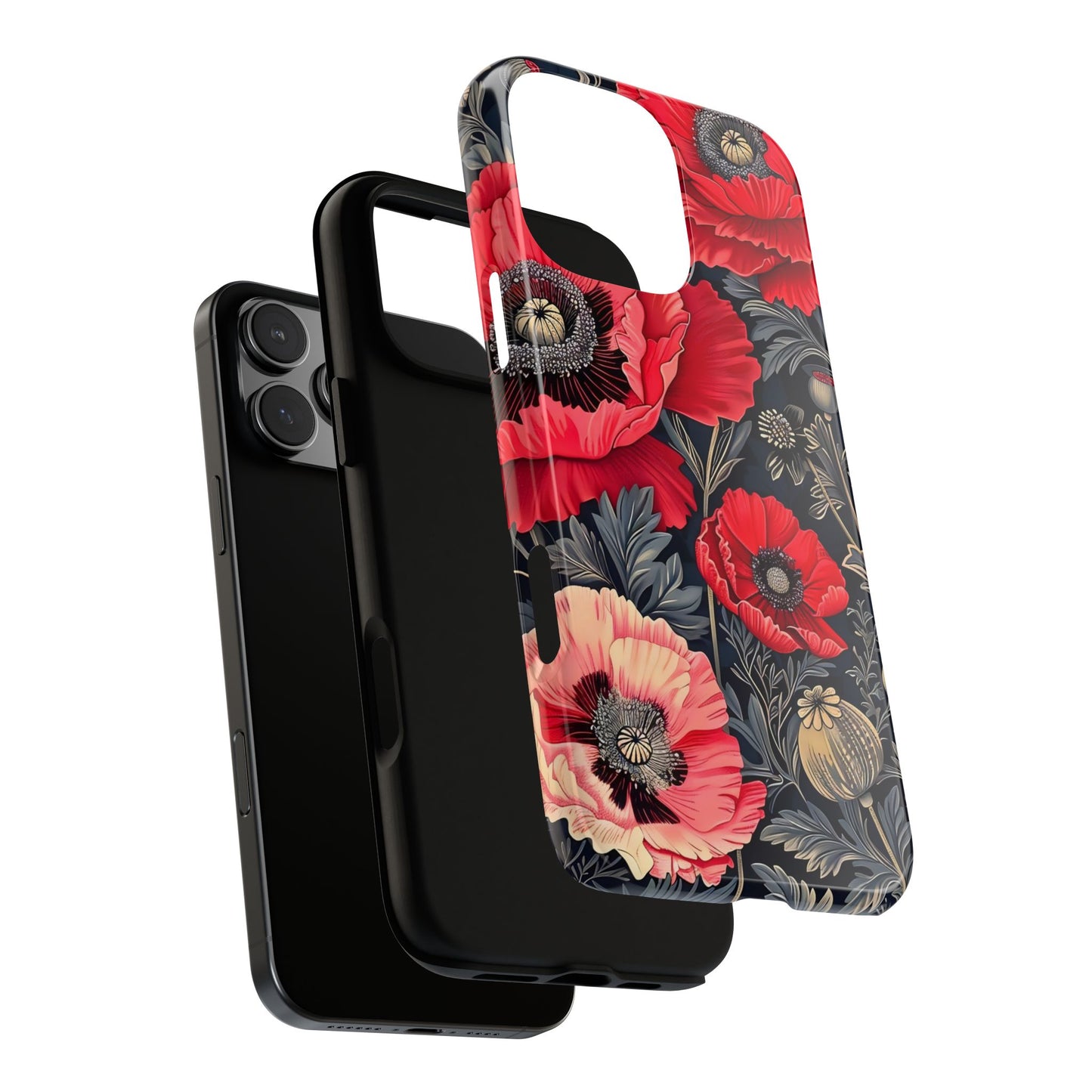Floral Phone Case with Artistic Poppies, Tough Cases, Flower Design, Nature Lover Gift, Customizable Mobile Cover, Stylish Phone Accessories