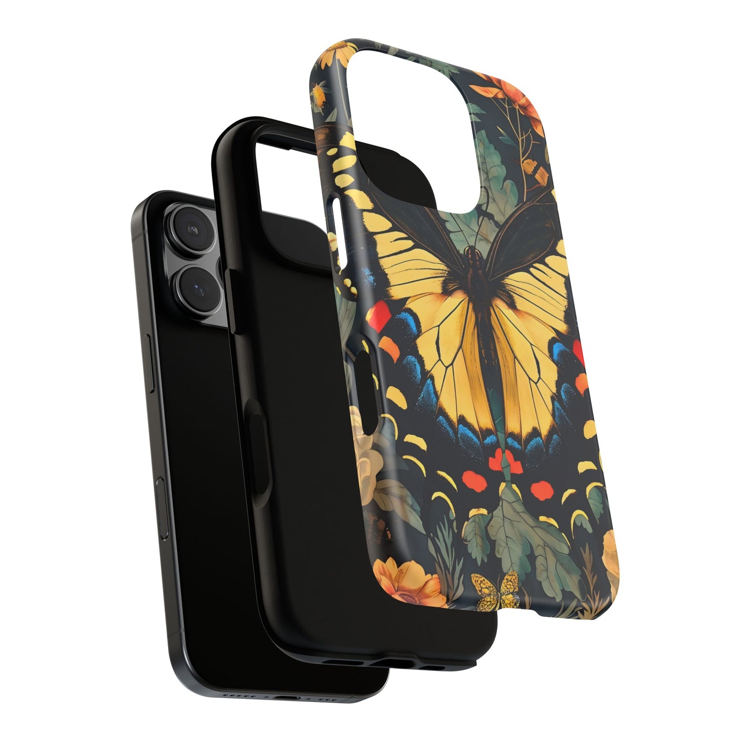 Butterfly Floral Phone Case, Art-inspire Tough Case, Gift for Nature Lovers, Butterfly Pattern Cover, Eco-Friendly Mobile Accessory