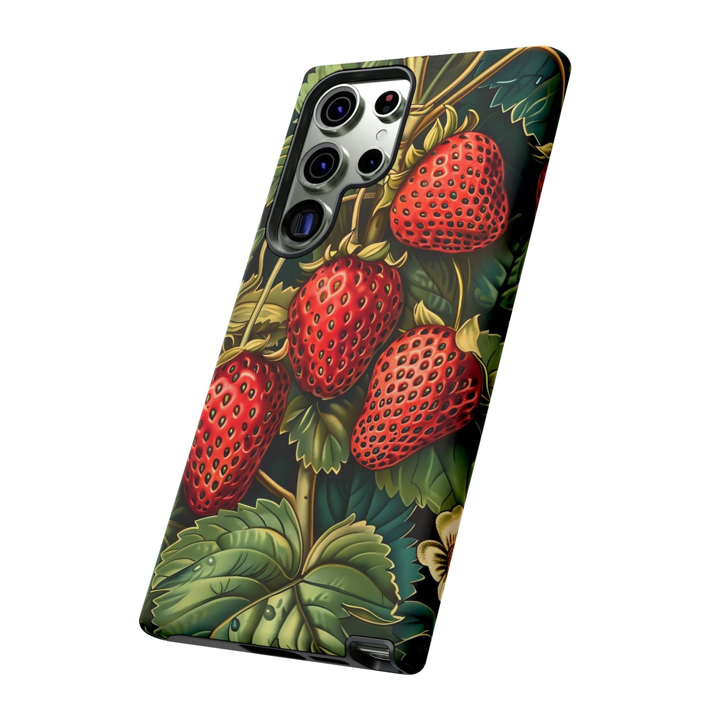 Strawberry Phone Case, Tough Berry Case, Floral Phone Cover, Cute Smartphone Shell, Nature-Inspired Gift