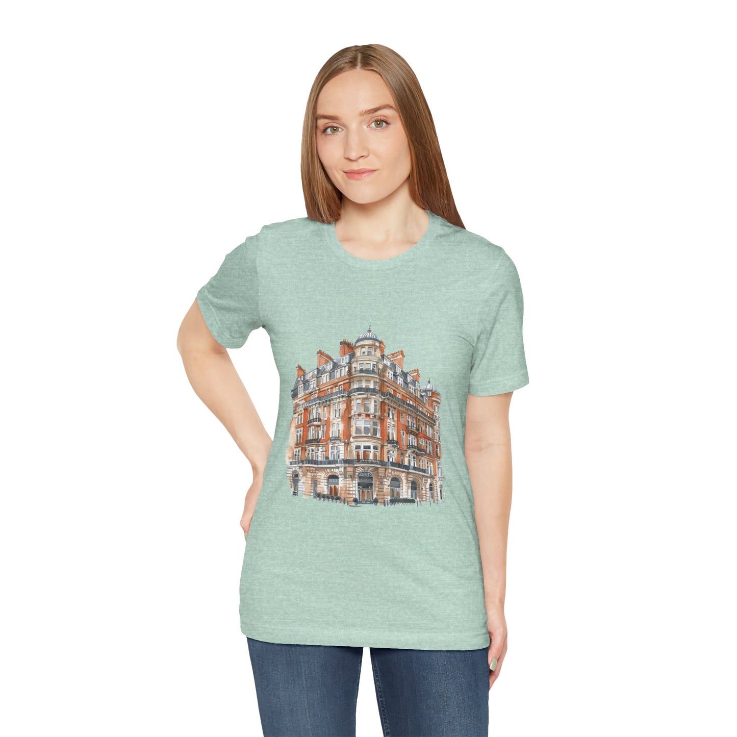 Unisex Jersey Short Sleeve Tee - British Vintage Building - Architectural Charm and Classic Appeal