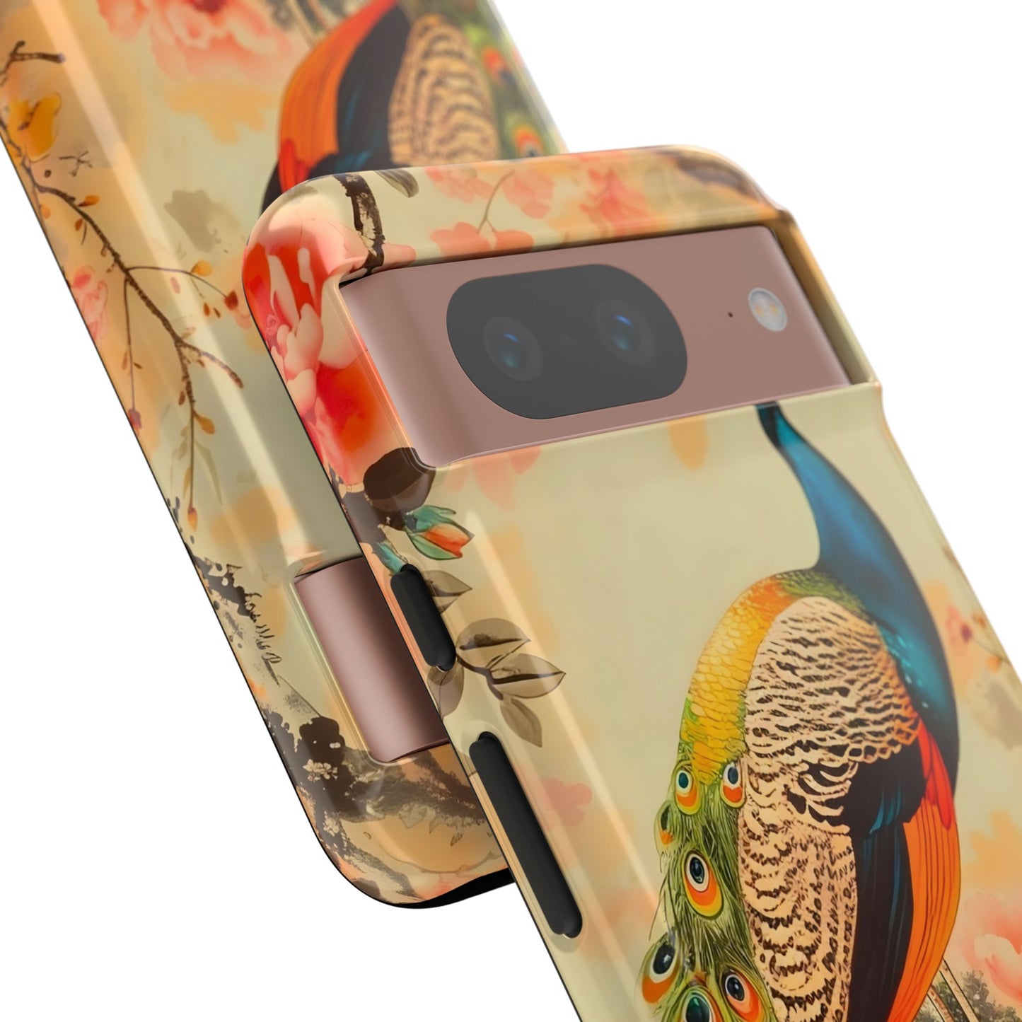 Peacock Phone Case, Tough Phone Cover, Unique Phone Accessory, Floral Design, Gift for Bird Lovers, Spring Decor